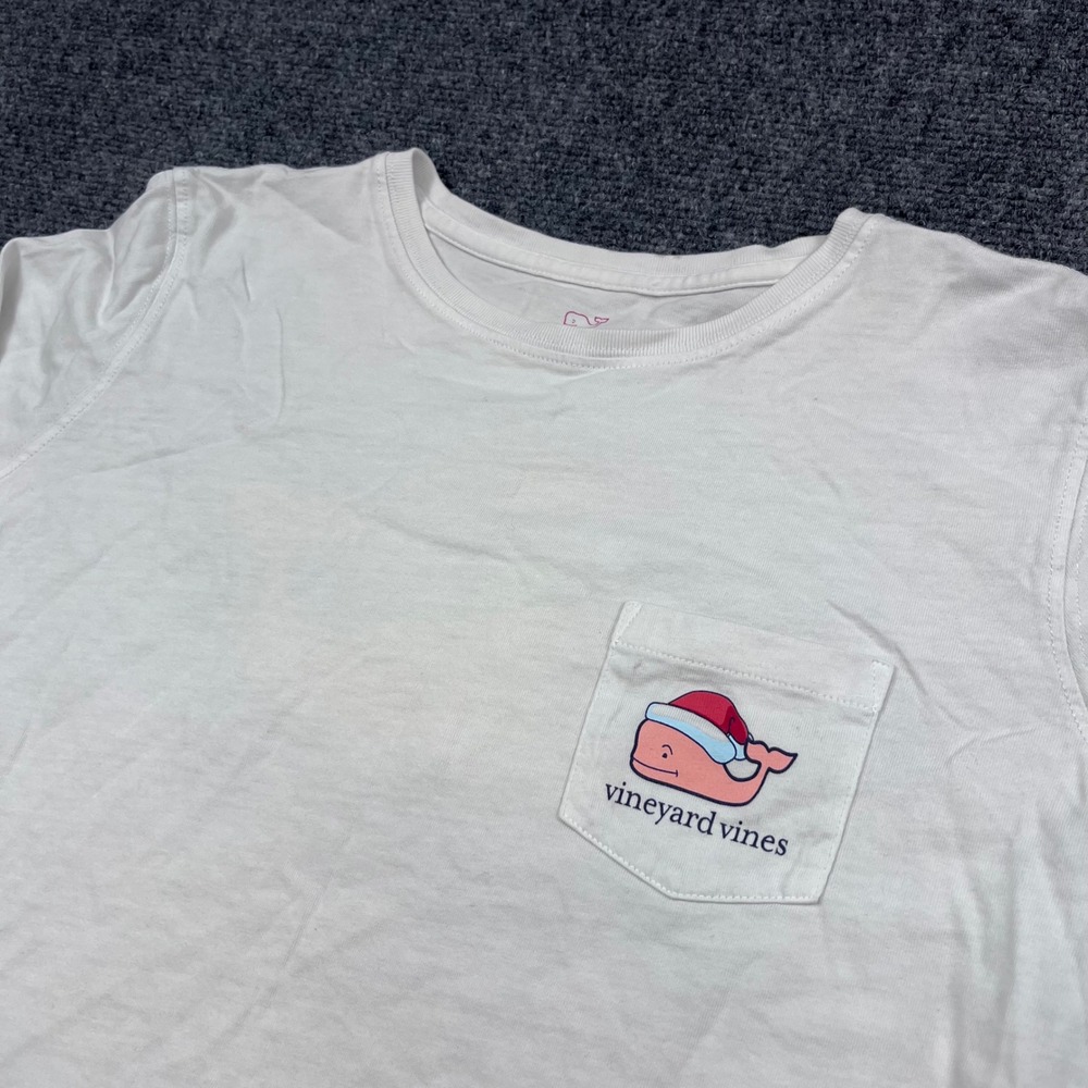 Vineyard Vines Christmas Whale Graphic White Long Sleeve Pocket Tee